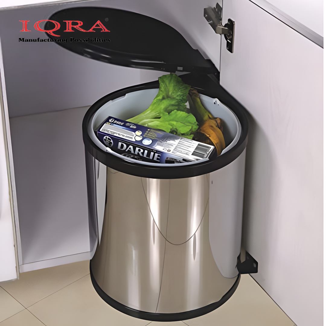 IQRA Stainless Steel Auto Lid Pedal Dustbin/Garbage Bin with (8 LTR .) Silver & Black, Modular Kitchen Hardware & Accessories