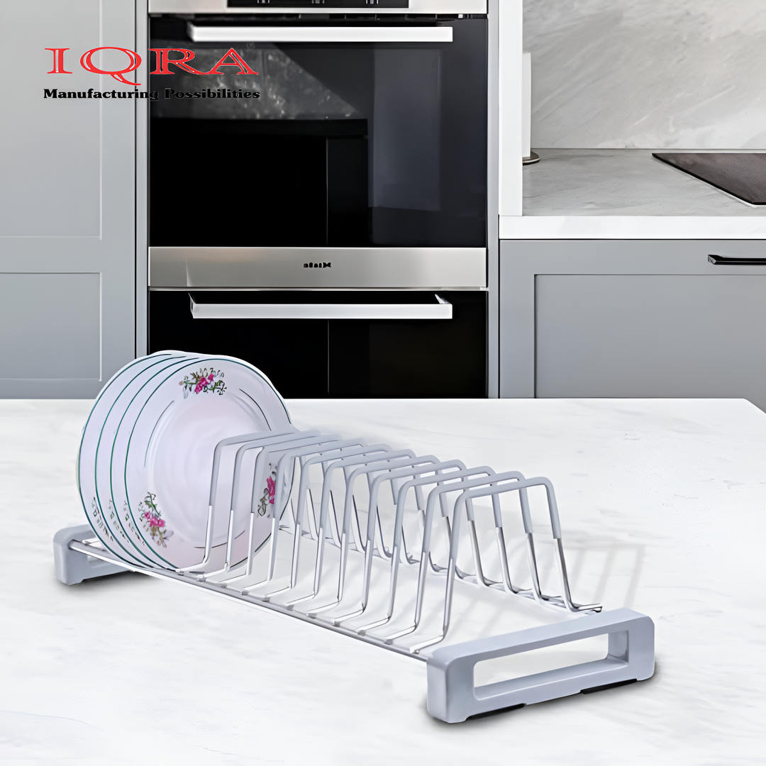 IQRA Stainless Steel (Pack of 1) Plate Rack for Kitchen/Plate Stand/Lid Organizer/Saucer Stand/Dish Rack/Tandem Basket Plate Fixer Stand/Modular Kitchen Rack/Tandem Box Accessories