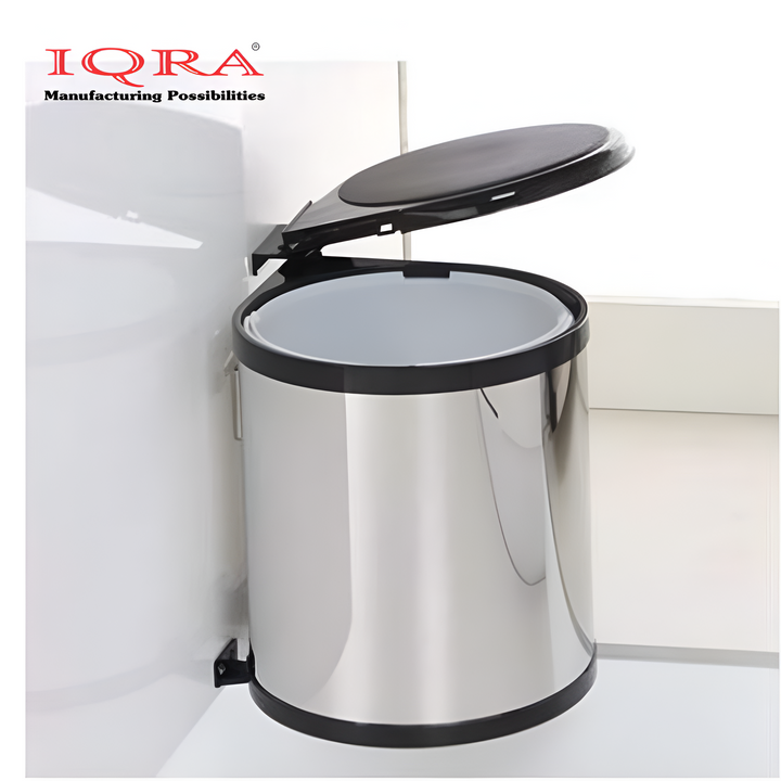 IQRA Stainless Steel Auto Lid Pedal Dustbin/Garbage Bin with (8 LTR .) Silver & Black, Modular Kitchen Hardware & Accessories