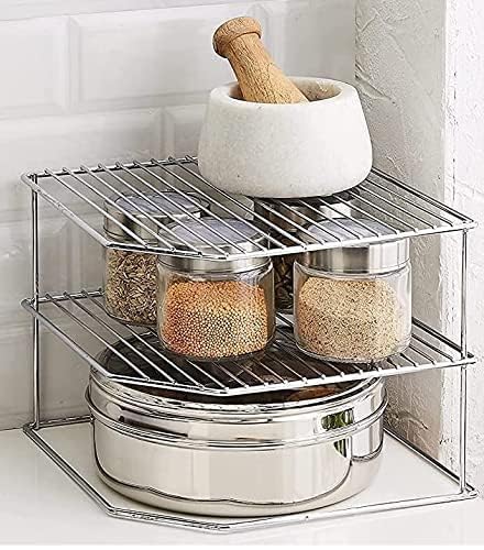 Steel 2-Tiered Shelf Kitchen Under Cabinet Corner Rack, Corner Rack For Kitchen, Self Rack, Kitchen Plate Dish Rack, Kitchen Storage Rack, Counter Top Organizer (3-Tier Kitchen Corner Rack)
