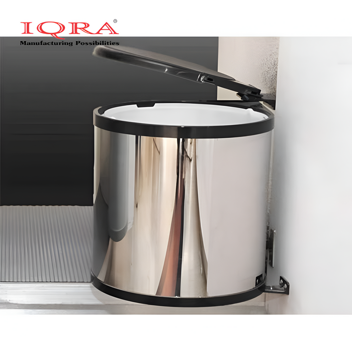 IQRA Stainless Steel Auto Lid Pedal Dustbin/Garbage Bin with (8 LTR .) Silver & Black, Modular Kitchen Hardware & Accessories
