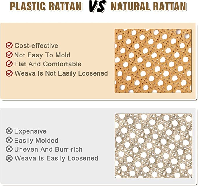 IQRA Webbing Plastic Cane Webbing for Caning Projects Natural Pre - Woven Open Mesh Cane - PE Rattan Cane Webbing Rattan Roll Cabinet Chair