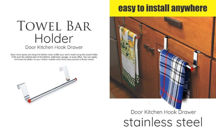 IQRA Over Cabinet Door Kitchen Towel Holder, Stainless Steel Towel Holder, Cabinet Hanger, Towel Bar (Length : 23 cm) (Silver-Red, Pack of 1)