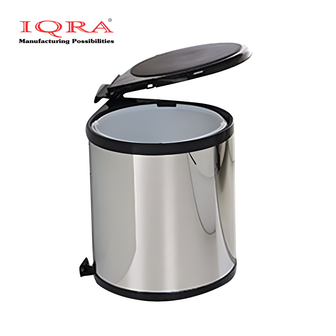 IQRA Stainless Steel Auto Lid Pedal Dustbin/Garbage Bin with (8 LTR .) Silver & Black, Modular Kitchen Hardware & Accessories