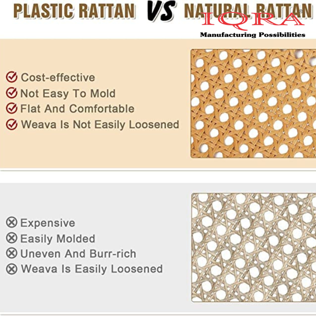 IQRA Webbing Plastic Cane Webbing for Caning Projects Natural Pre - Woven Open Mesh Cane - PE Rattan Cane Webbing Rattan Roll Cabinet Chair