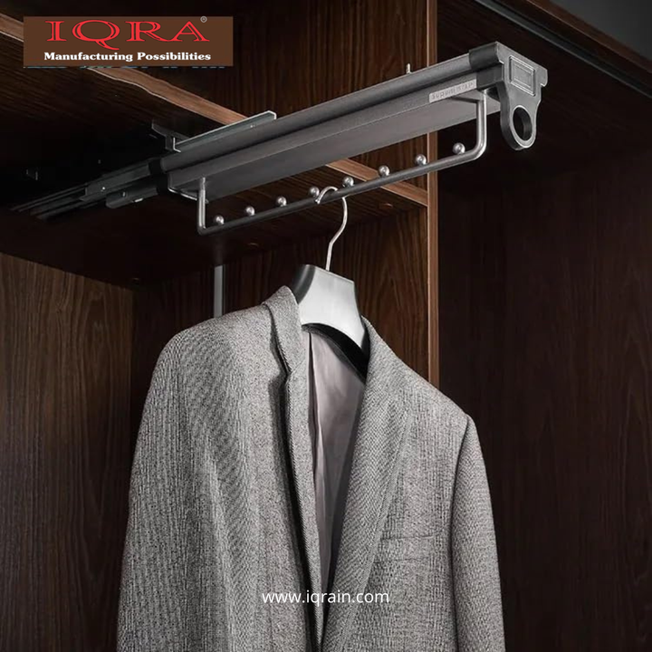 IQRA Grey Soft Close Pull-Out Trouser Rack Wardrobe Built-in Telescopic Slide Rail Top-Mounted Household Hanging Pants Multi-Functional Storage Trousers Rack Accessories (Size : 45.5CM)
