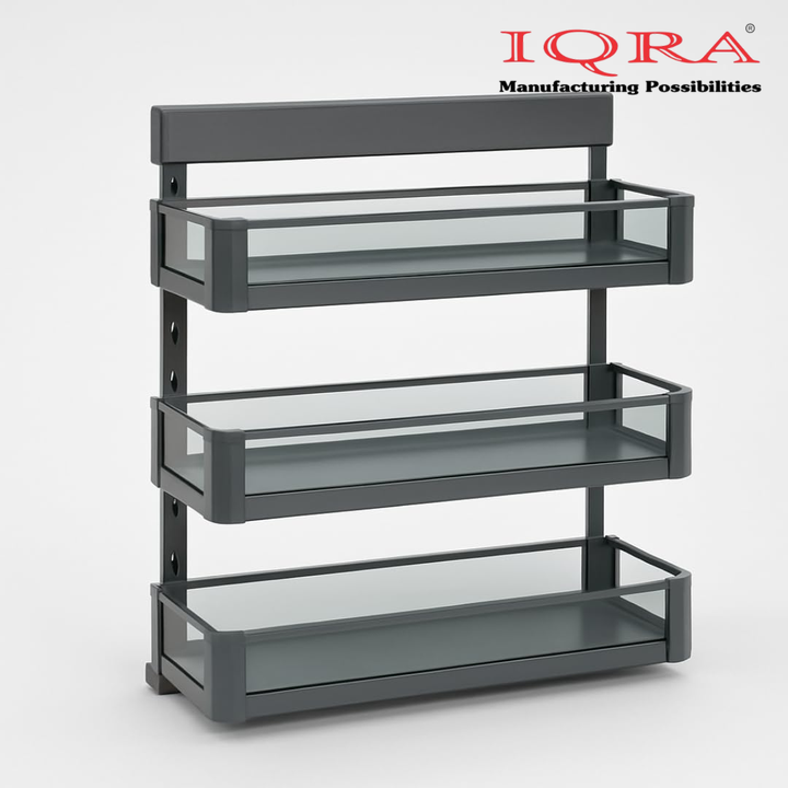 IQRA Kitchen Soft-Closing Shelf Glass Bottle Pullout Unit 2-3 Shelf, Glass-Aluminium
