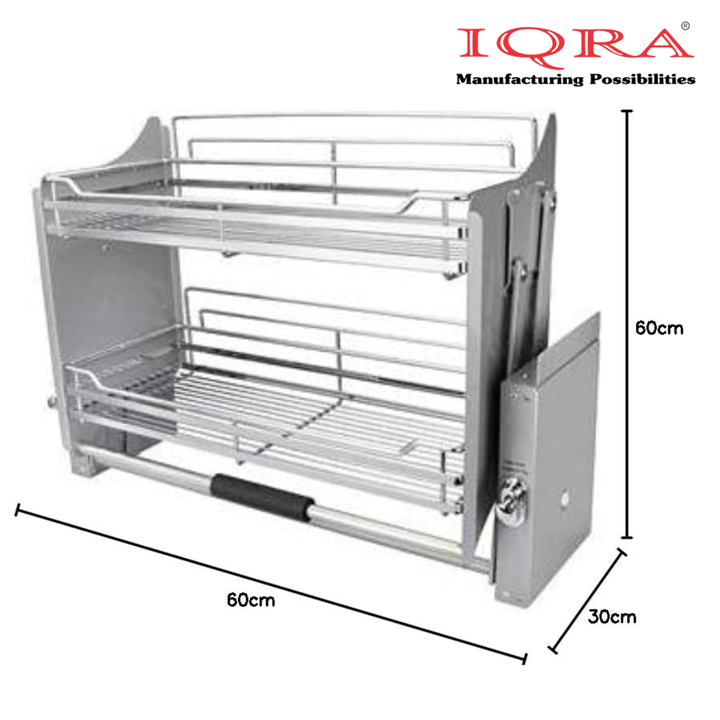 IQRA Storage Rack Lift Basket Elevator Pull Down Two Tier Shelf Unit for Cabinet Imported