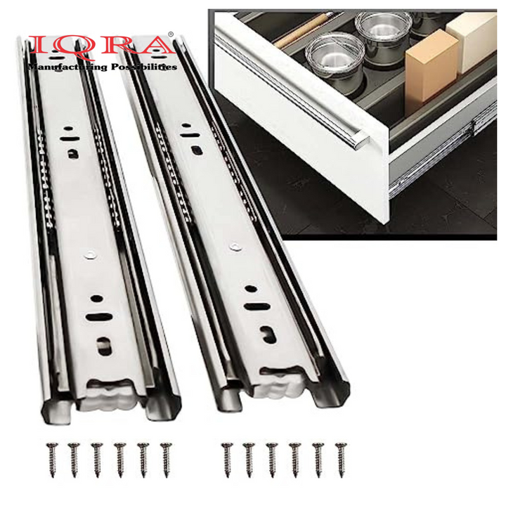 IQRA Silver Drawer Channel/Ball Bearing Regular Close Channel for Drawer/Telescopic Drawer Channel for Wooden & Metals Drawers in Kitchen, Wardrobe.