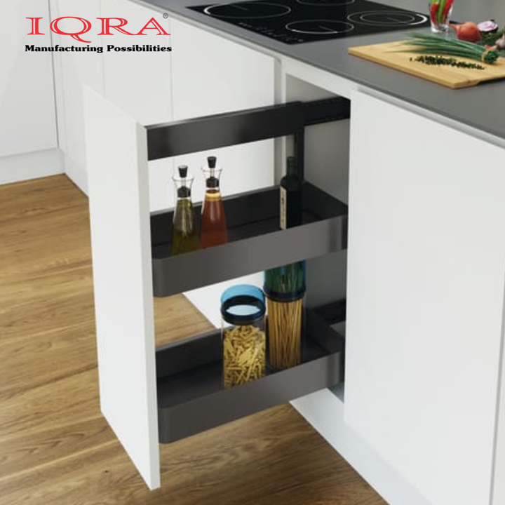 IQRA Kitchen Soft-Closing Shelf Glass Bottle Pullout Unit 2-3 Shelf, Glass-Aluminium