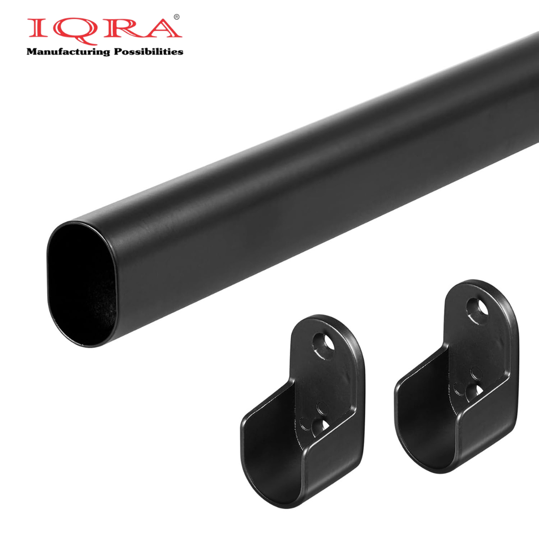 IQRA Oval Closet Rod for Hanging Clothes Heavy Duty Black Poles Bar Closet Rod for Wardrobes Laundry