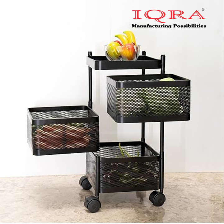IQRA Kitchen Trolley with Wheels, Kitchen Organizer Items and Storage Solutions for Square-Round Kitchen Organizer and Kitchen Accessories Items (Black)