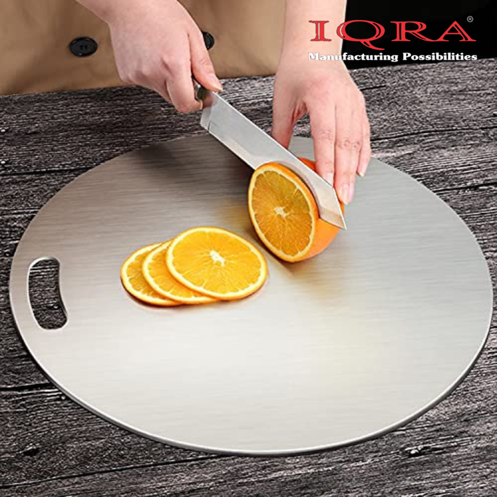 IQRA Countertop-Round Stainless Steel Chopping Board Platform Kitchen Cutting Board Board for Vegetables Fruits Healthy Safe Durable