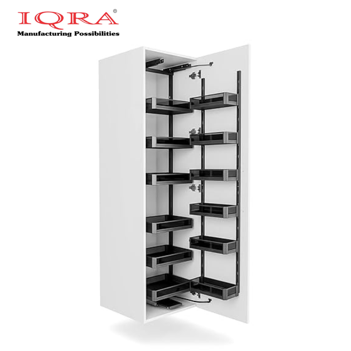 IQRA Pantry Unit Storage System (Cabinet Width 450-600mm 12 Baskets), Rectangular Wire-Glass-Aluminium