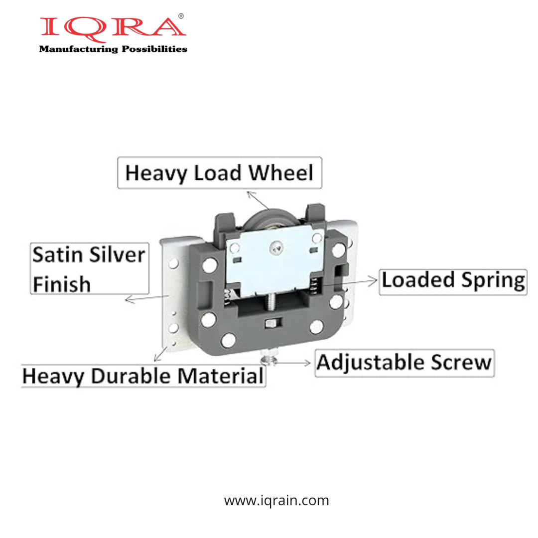 IQRA Locks Sliding Double Track Wardrobe Soft Close Sliding Roller Set| Wardrobe Sliding Door Roller| Wooden Sliding Doors Soft-Close Roller| Soft Closing Sliding Two Door Kit System (Grey)