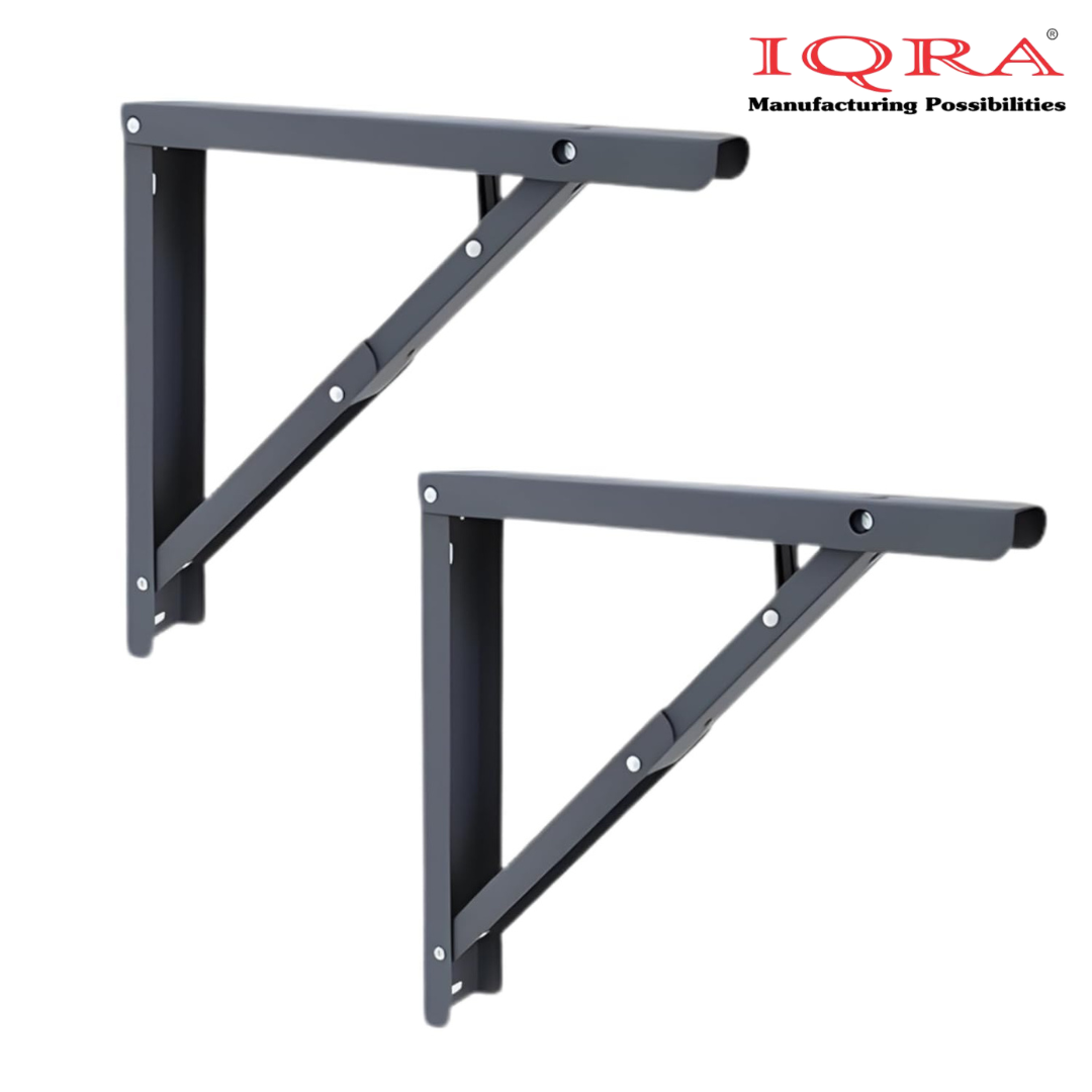 IQRA Wall Mount Folding Table/Shelf Brackets (100kg Capacity, 2 Units) ||Steel Fold-Down Bracket for Wall Mounted Tables, Desk with 1 Year Warranty