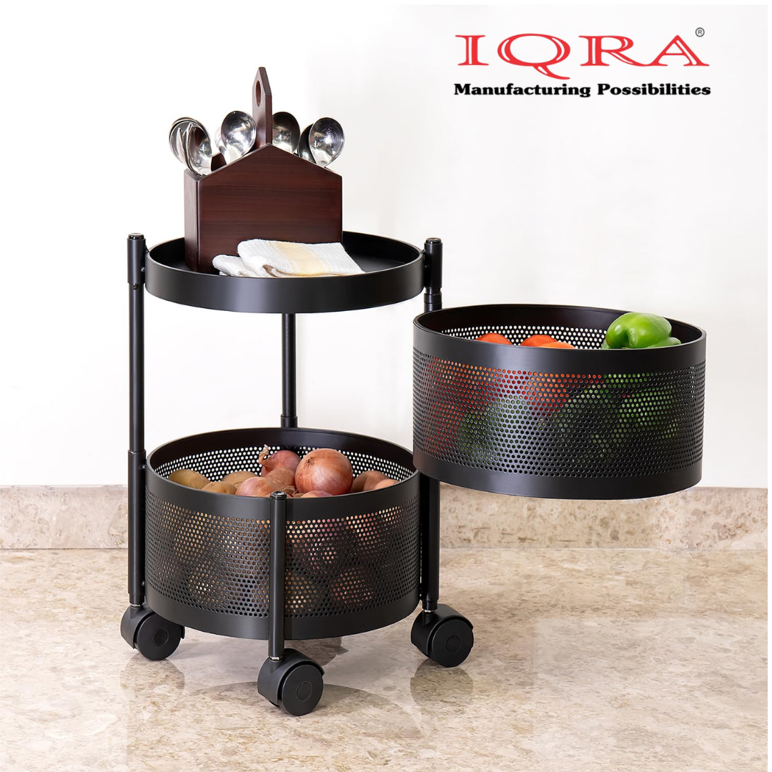 IQRA Kitchen Trolley with Wheels, Kitchen Organizer Items and Storage Solutions for Square-Round Kitchen Organizer and Kitchen Accessories Items (Black)
