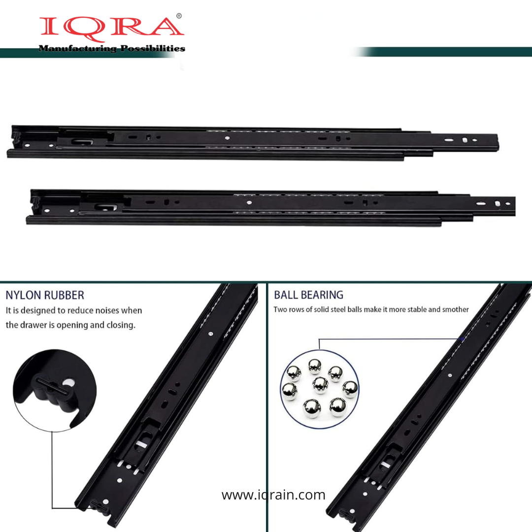 IQRA Black Drawer Channel/Regular Smooth Close Ball Bearing Slider Drawer Channel for Home, Kitchen & Wardrobe/Telescopic Channel for Drawer/for Wooden & Metals Drawers