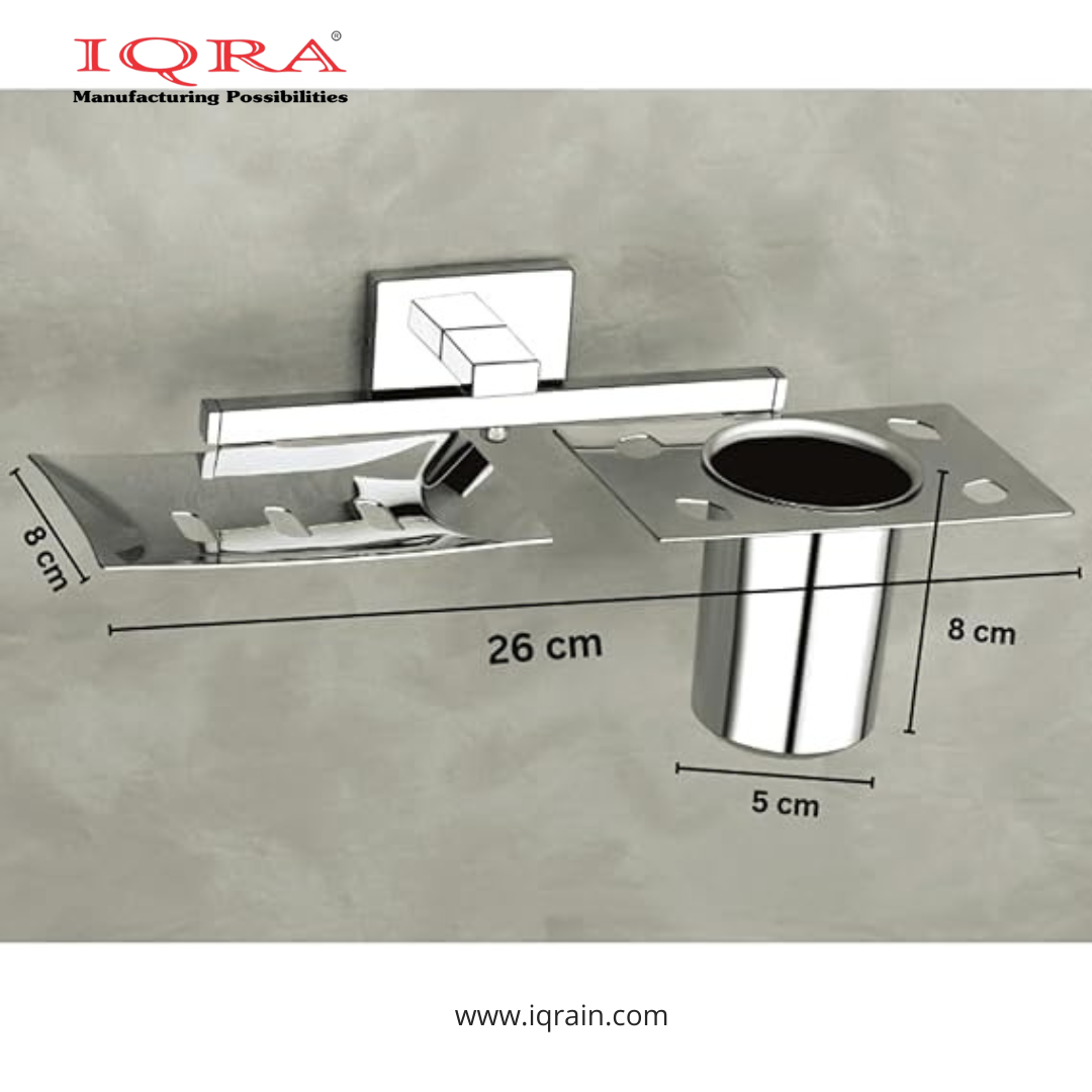 IQRA Stainless Steel 2 in 1 Soap Dish with Tumbler Holder/Square Soap Stand/Tooth Brush Holder for Bathroom or Wash Basin, Bathroom Accessories - Silver