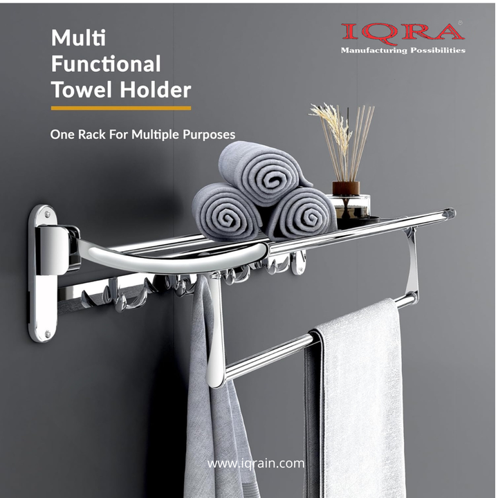 IQRA Stainless Steel Bathroom Accessories Set - Wall Mounted Towel Rod and Hangers for Clothes and Wash Basin