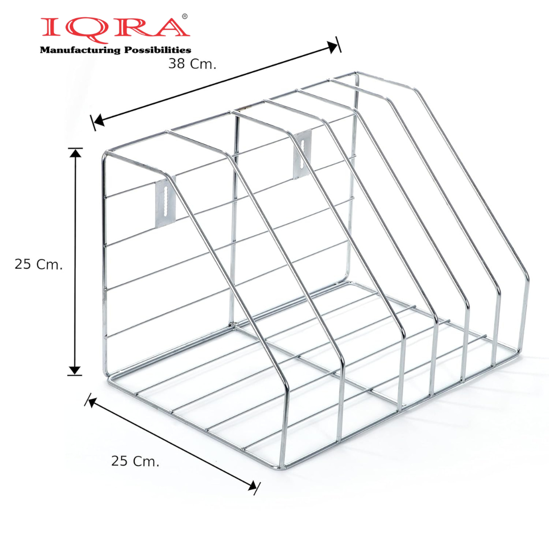 IQRA Stainless Steel Hanging Shelves Wall Mount File Rack/File Holder/Document Holder/Box File Holder(4 Sections)