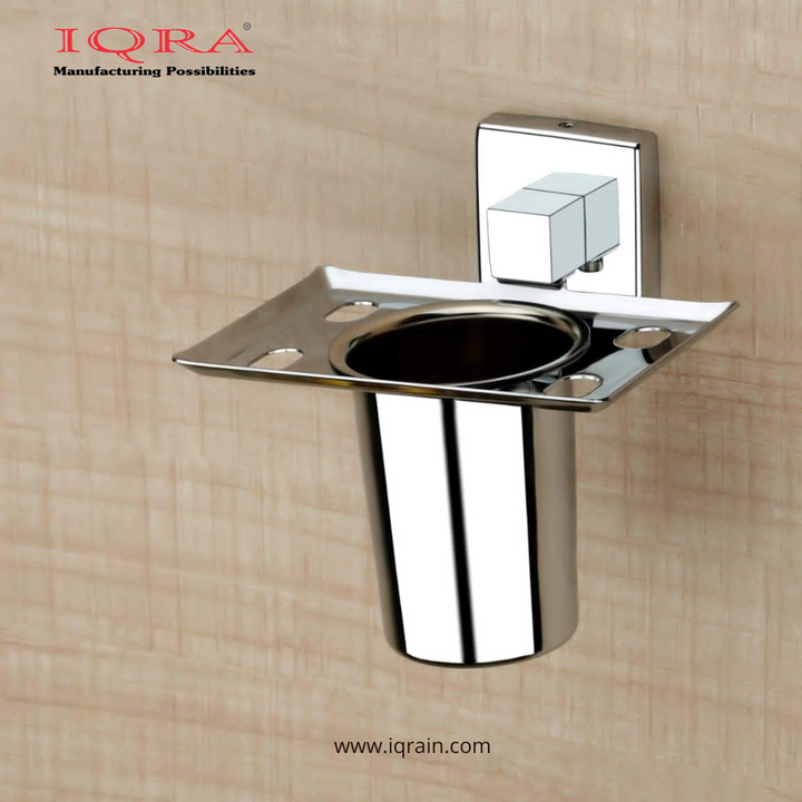 IQRA Stainless Steel Wall Mounted Square Shape Tumbler Holder for Bathroom and Wash Basin Toothbrush Holder with Chrome Finish