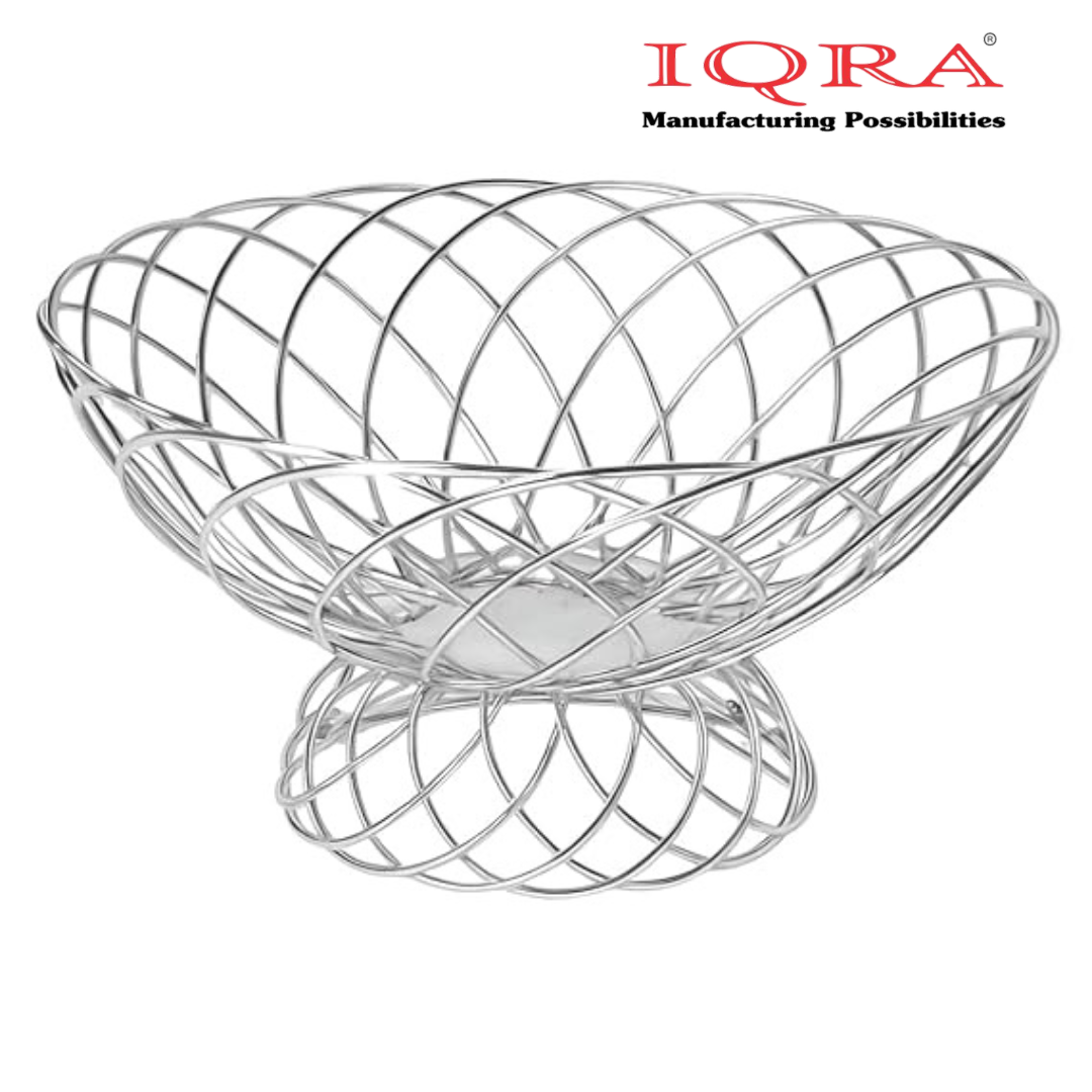 IQRA Stainless Steel Fruit Basket for Dining Table/Onion Potato Rack for Kitchen/Wired Fruit Bowl for Countertop Storage – Chrome Finish