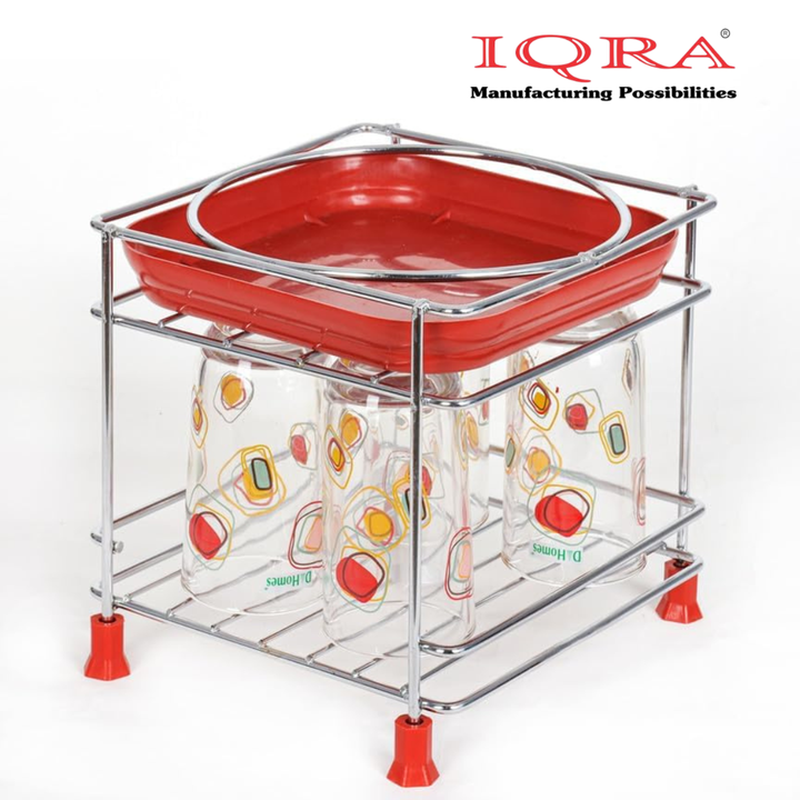 IQRA Round Surface Matka-Plant Stand for Water Pot with Pipe Fitted Drain Water Try | Steel Matka Stand for Kitchen | Water Pot Stand for Kitchen| SIZE: 8 X 8 X 7.5 Inch, (Pot & Glass NOT include)