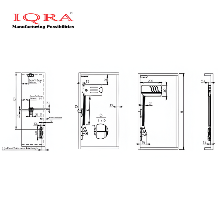IQRA Hydraulic Bi-Fold Pneumatic Single Door Cabinet Hinge Support Lift Up, Verticle Two Door Pneumatic Mechanism Hinges..Kitchen Cabinet Single Door Bi-Fold Lifting System