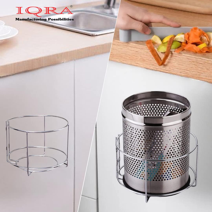 IQRA Stainless Steel Open-Top Dustbin Holder for Kitchen - Wall Mount Storage Fixture for 10 Inch Width Trash Bin - Cabinet Stand (Pack of 1) 