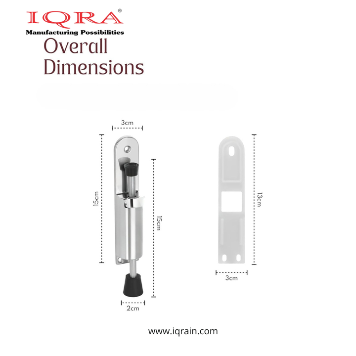 IQRA Extendable Zinc Heavy Door Stopper for Home & Office, Coil Spring System with Rubber tip, Hassle-Free Installation, 3 Years Warranty (Matt Finish, Pack of 1)