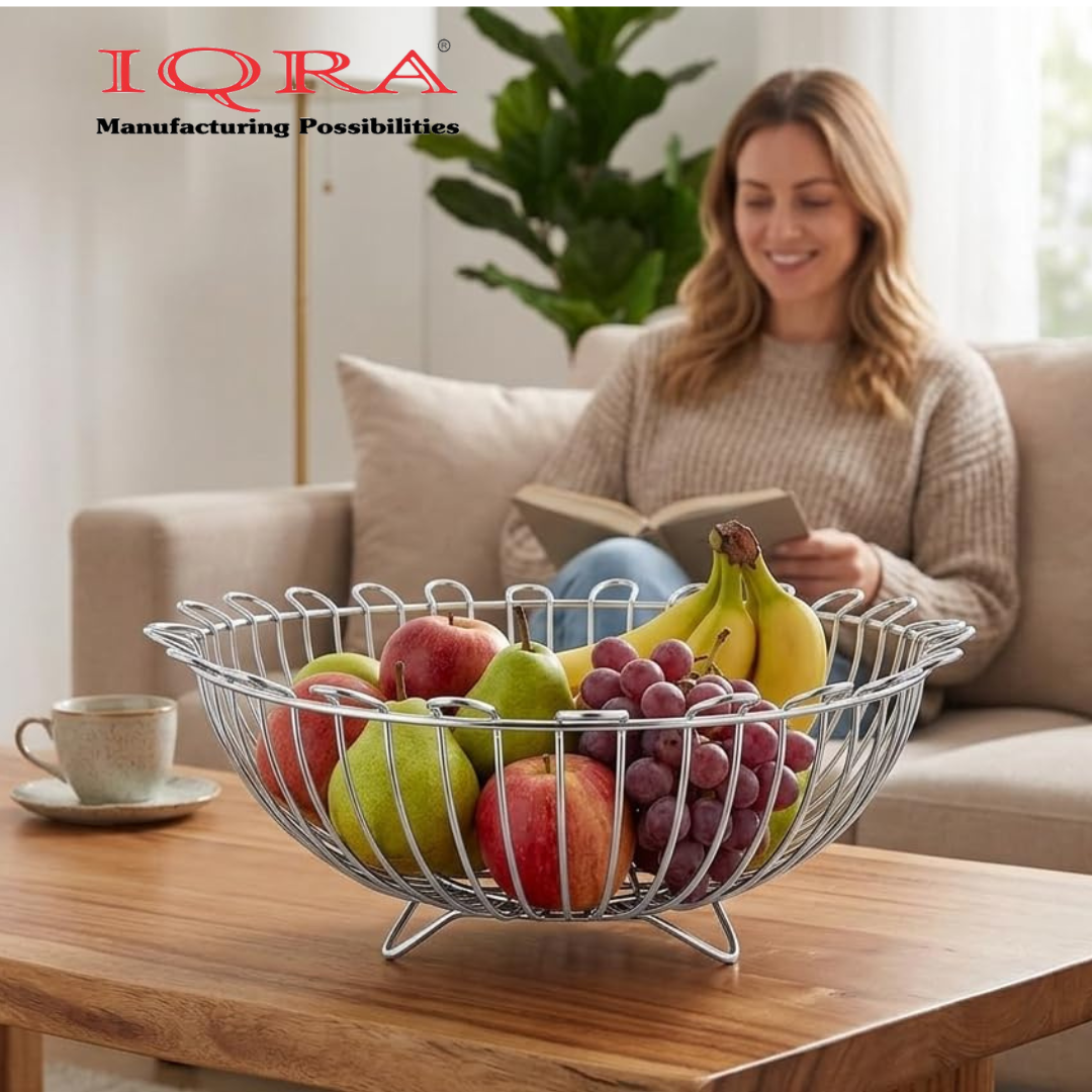 IQRA Stainless Steel Fruit Basket for Dining Table/Onion Potato Rack for Kitchen/Wired Fruit Bowl for Countertop Storage – Chrome Finish
