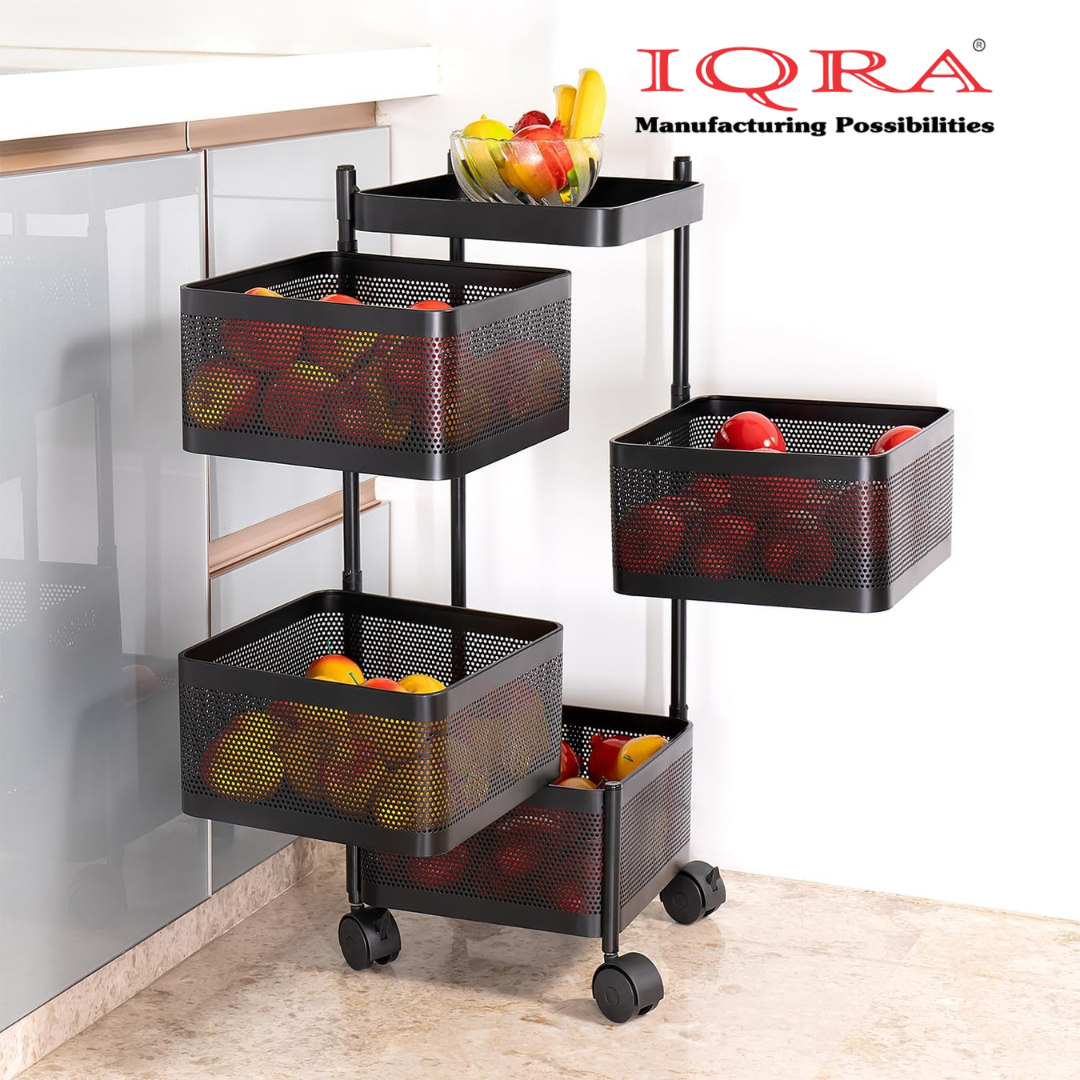 IQRA Kitchen Trolley with Wheels, Kitchen Organizer Items and Storage Solutions for Square-Round Kitchen Organizer and Kitchen Accessories Items (Black)