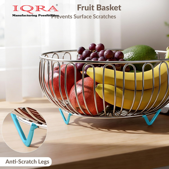 IQRA Stainless Steel Fruit Basket for Dining Table/Onion Potato Rack for Kitchen/Wired Fruit Bowl for Countertop Storage – Chrome Finish