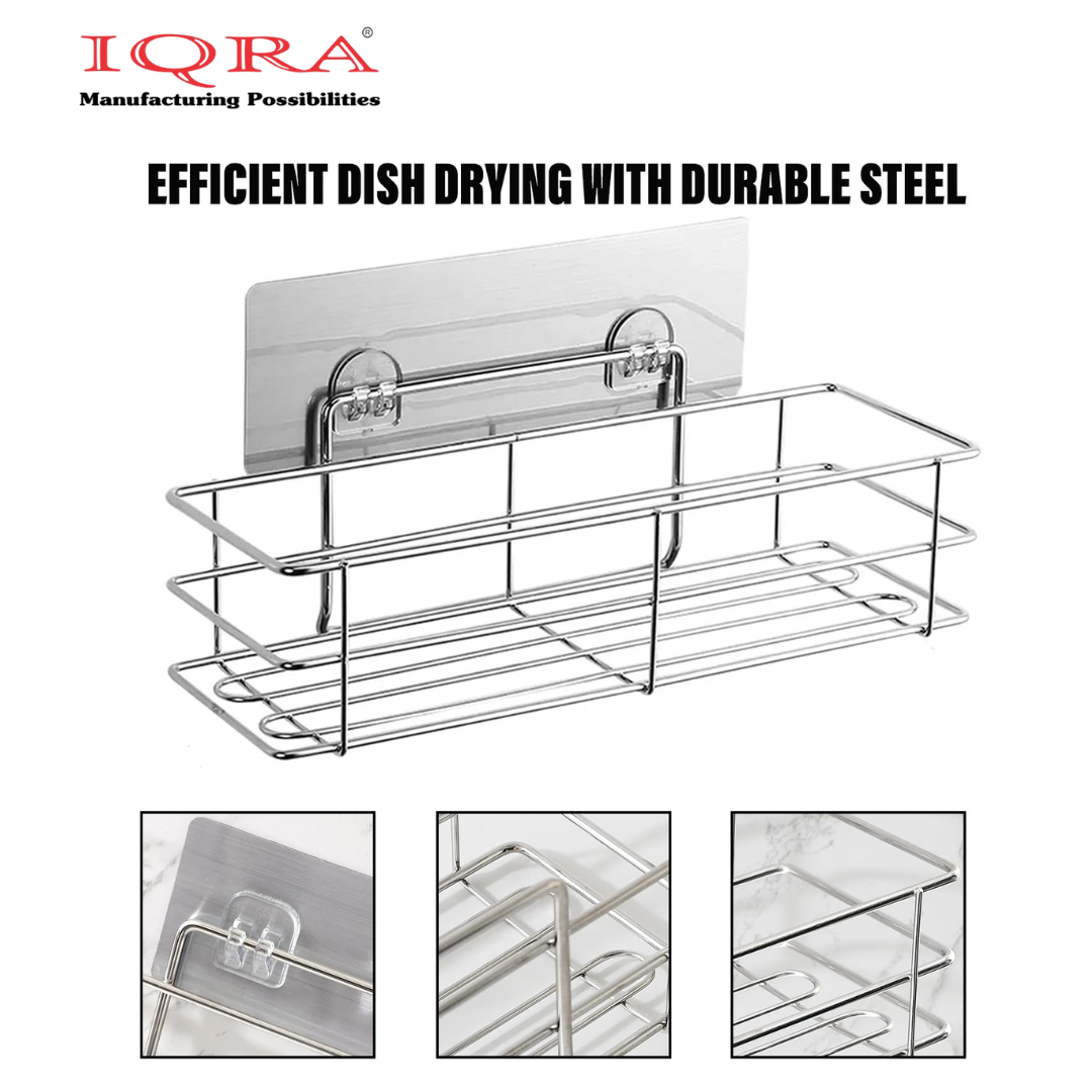IQRA Wall Mounted Bedroom-Kitchen-Bathroom Shelf Storage Shelf for Perfume-Shampoo-Soap-Draining | Silver