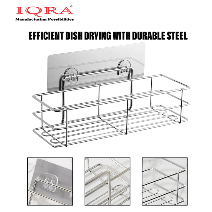IQRA Wall Mounted Bedroom-Kitchen-Bathroom Shelf Storage Shelf for Perfume-Shampoo-Soap-Draining | Silver