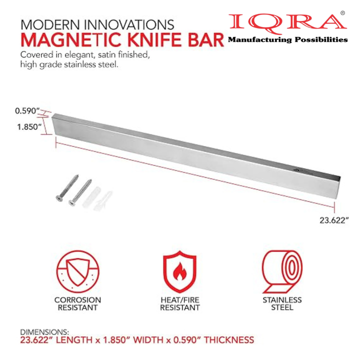 IQRA Innovations Stainless Steel Magnetic Knife Bar with Multi-Purpose Functionality as a Knife Holder, Knife Strip, Magnetic Tool Organizer, Art Supply Organizer & Home Organizer