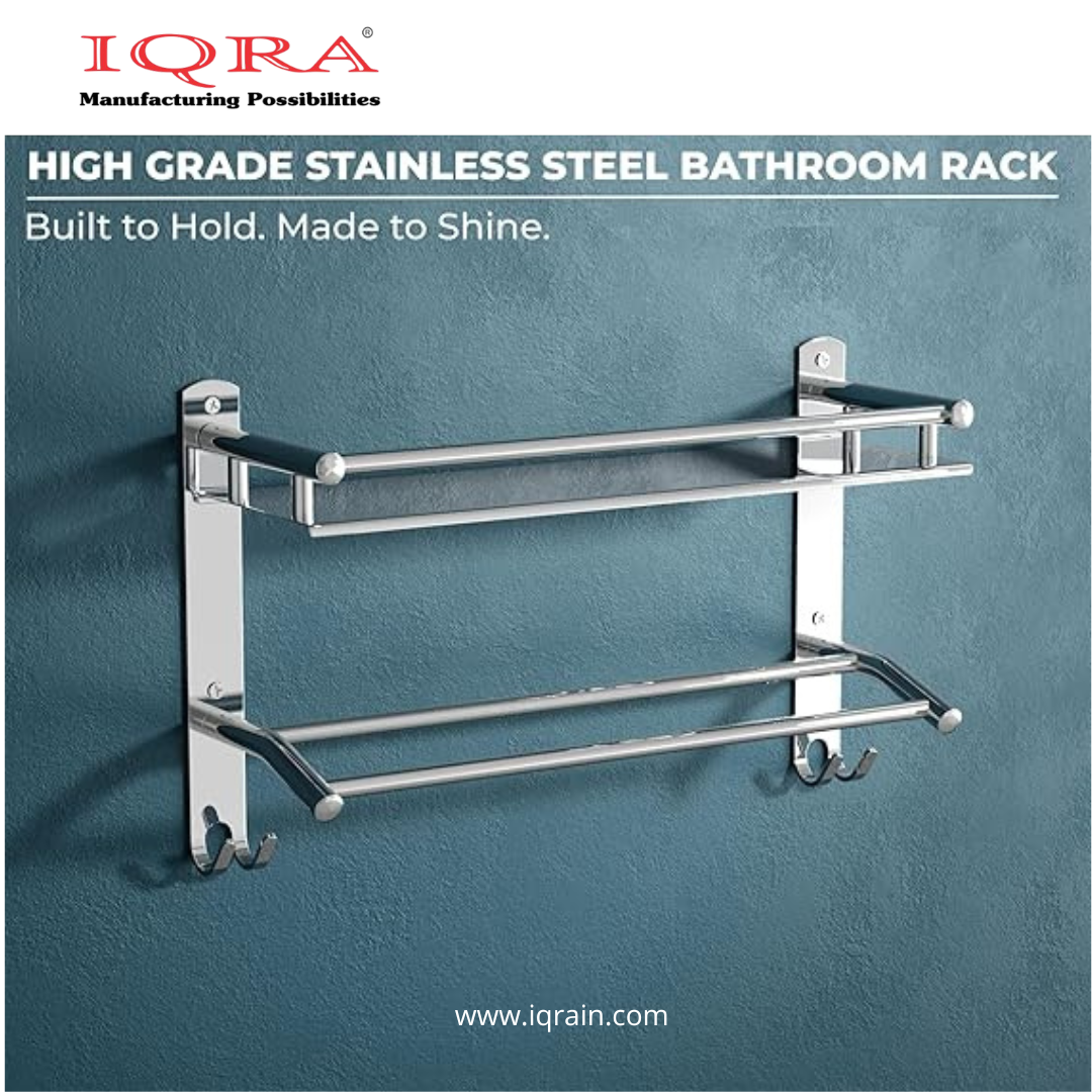 IQRA Stainless Steel 3 Layer/3 Tier Multipurpose Bathroom Shelf/Rack/Organizer/Stand/Holder with Double Soap Dish and Toothbrush Holder Tumbler Bathroom Accessories