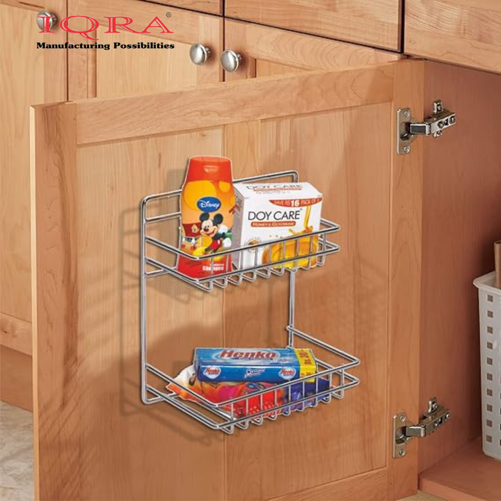 IQRA Multipurpose Storage Shelf/Stainless Steel Big Bathroom Detergent Holder/Bathroom Shelf/Under The Sink Detergent Holder (Chrome)