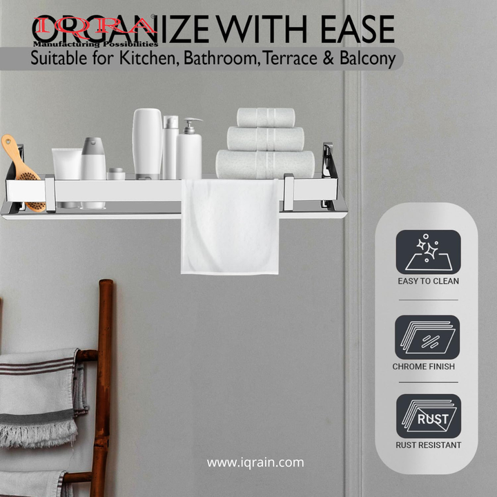 IQRA Wall Mount Shelves for Bathroom Stainless Steel Rack Multipurpose Accessories and Fittings Washroom Kitchen Wash Basin -  1 Pc, Silver)