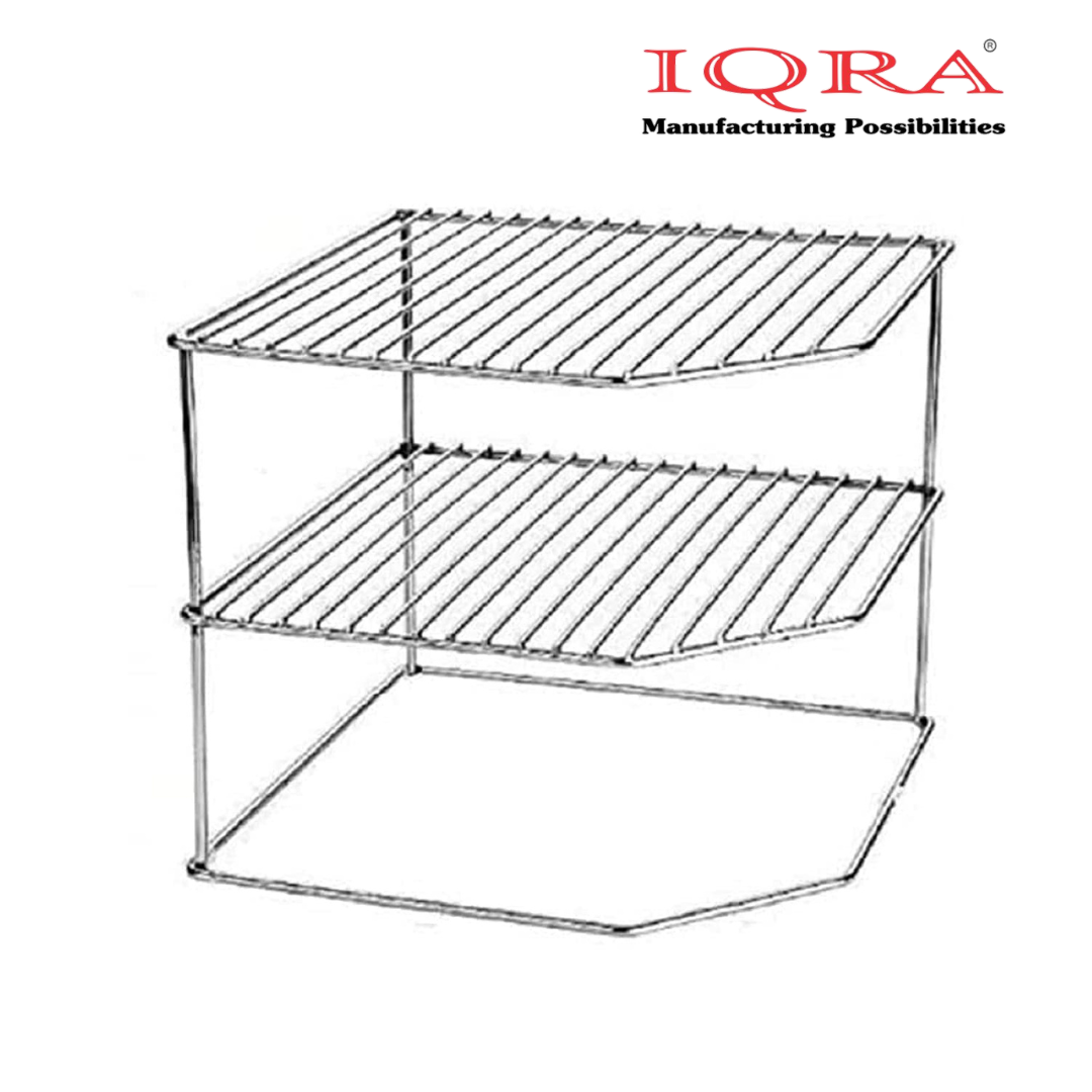 IQRA Steel 2-Tiered Shelf Kitchen Under Cabinet Corner Rack, Corner Rack For Kitchen, Self Rack, Kitchen Plate Dish Rack, Kitchen Storage Rack, Counter Top Organizer (3-Tier Kitchen Corner Rack)