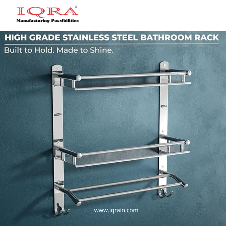 IQRA Stainless Steel 3 Layer/3 Tier Multipurpose Bathroom Shelf/Rack/Organizer/Stand/Holder with Double Soap Dish and Toothbrush Holder Tumbler Bathroom Accessories