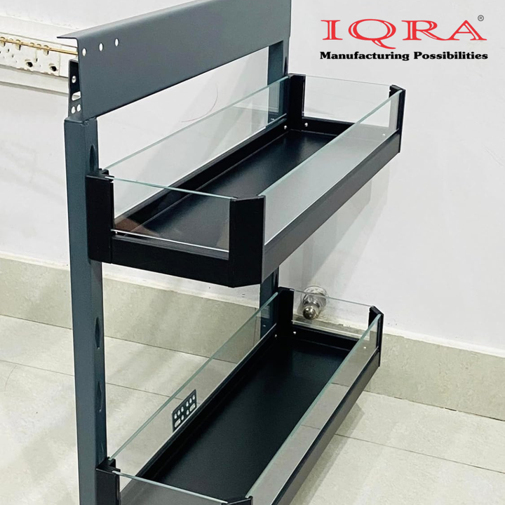 IQRA Kitchen Soft-Closing Shelf Glass Bottle Pullout Unit 2-3 Shelf, Glass-Aluminium