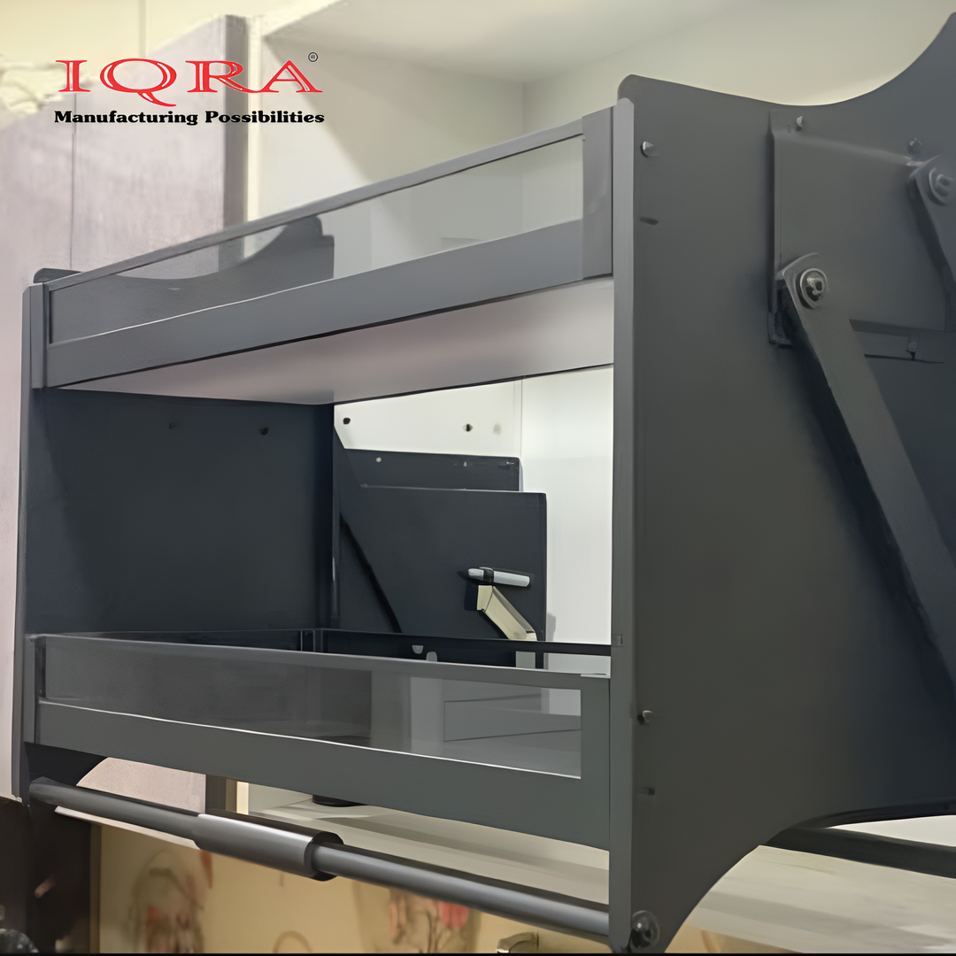 IQRA Storage Rack Lift Basket Elevator Pull Down Two Tier Shelf Unit for Cabinet (Glass , Dark Grey)