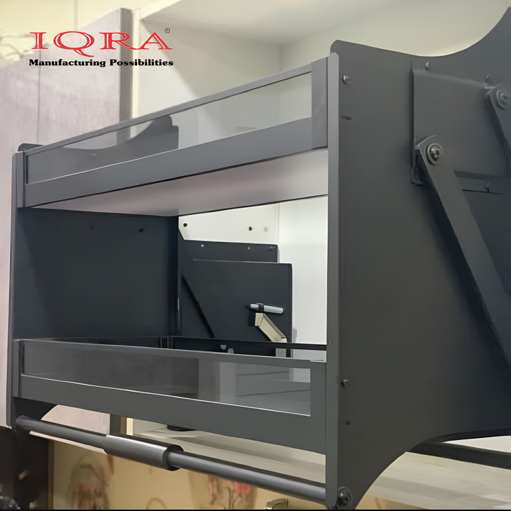 IQRA Storage Rack Lift Basket Elevator Pull Down Two Tier Shelf Unit for Cabinet (Glass , Dark Grey)