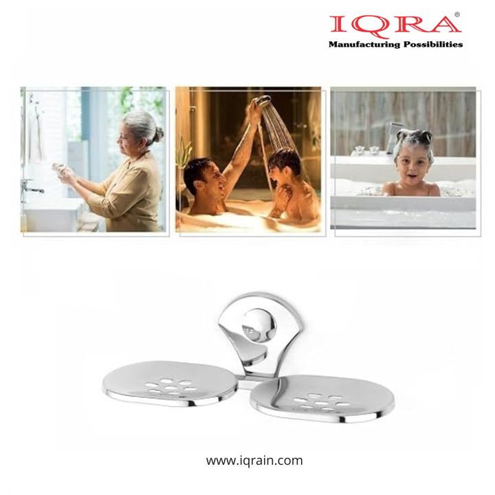 IQRA Stainless Steel Wall Mounted Soap Dish for Bathroom and Kitchen | Rustproof Chrome Finish Soap Holder Case with Drain Holes | Square Modern Soap Stand Bracket (Square
