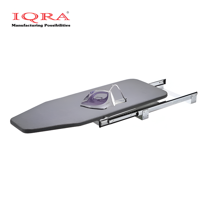 IQRA Metal Ironing Board Space Saver for Modular Wardrobe, Adjustable Closet Pull-Out Stow Away in The Cabinet, Retractable Board,180 Degree Rotation Foldable (39.5L x 43W x 5H INCHES)