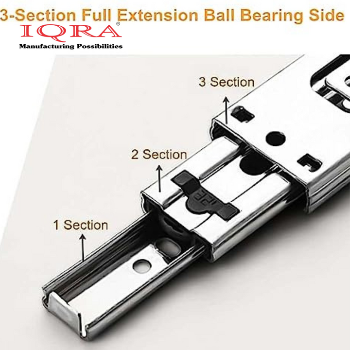 IQRA Stainless Steel Drawer Channel/Regular Smooth Close Ball Bearing Slider Drawer Channel for Home, Kitchen & Wardrobe/Telescopic Channel for Drawer/for Wooden & Metals Drawers