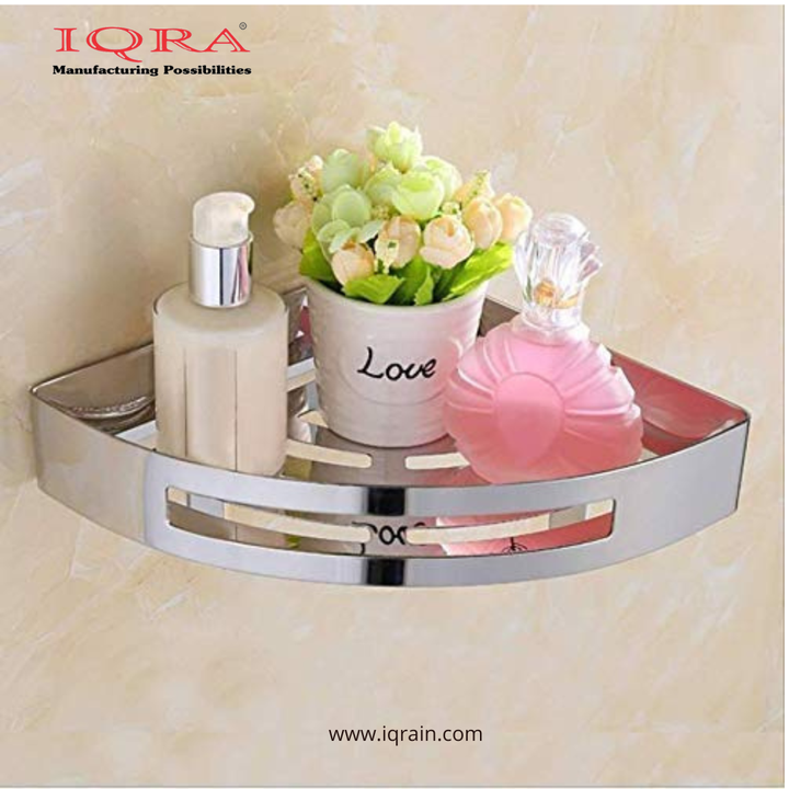 IQRA self Adhesive 304 Grade Bathroom Corner Shelf (Stainless Steel),Rack,Corner Organizer Stand, Storage Rack,No Drill/Drill (Both Installation,with 2 Magic Sticker and Screw Set) Pack of 1 (Chrome)