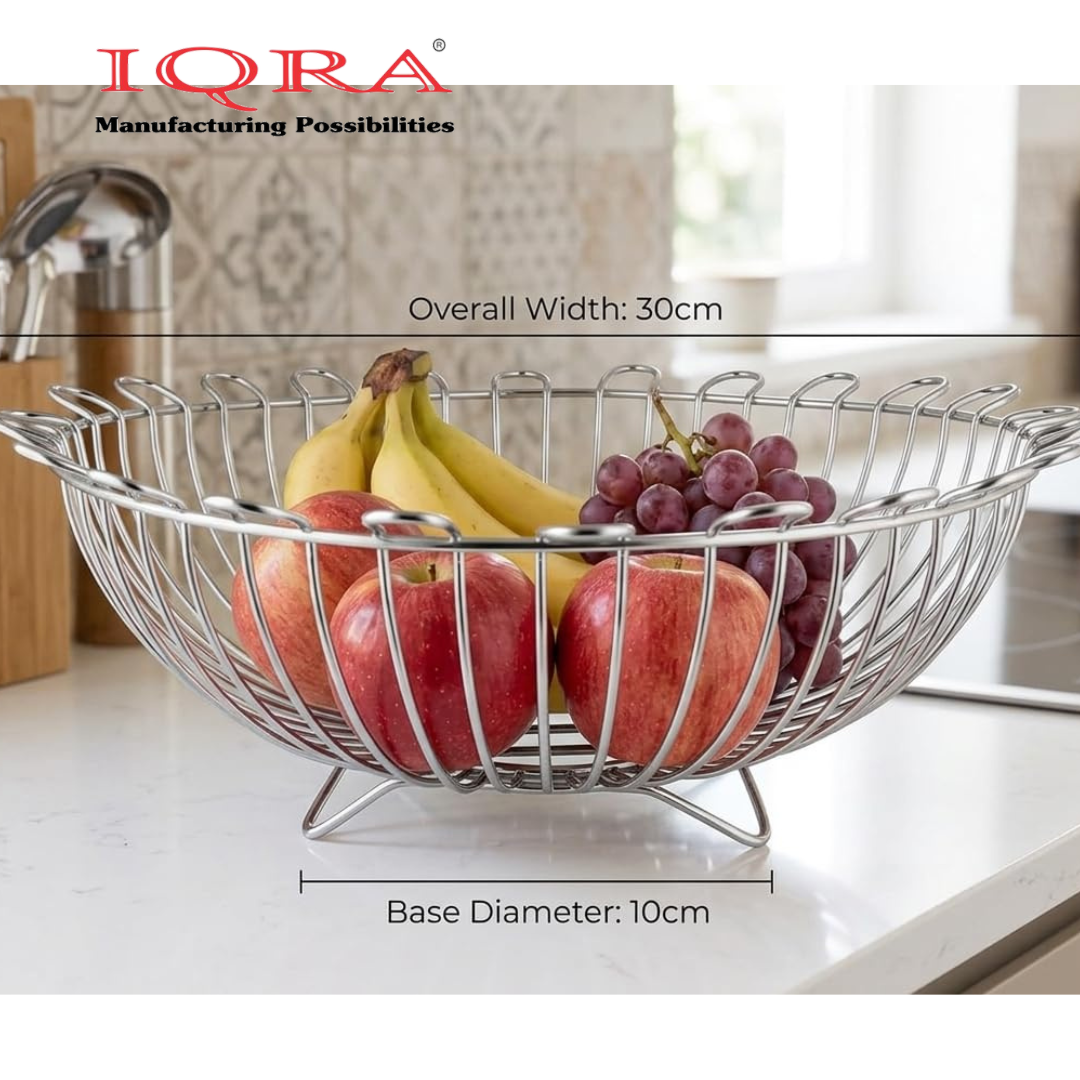 IQRA Stainless Steel Fruit Basket for Dining Table/Onion Potato Rack for Kitchen/Wired Fruit Bowl for Countertop Storage – Chrome Finish
